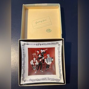 Vintage Houze Art Glass Ashtray Original Packaging 5”x5” Music Notes Band
